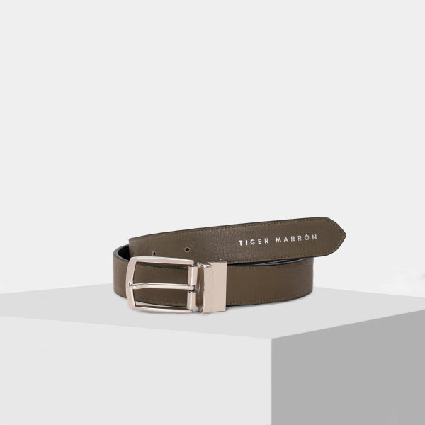 BLACK & OLIVE GREEN Leather belt